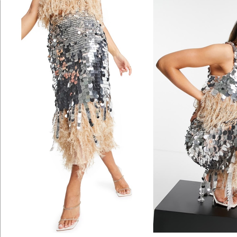 ASOS sequin fringe midi skirt